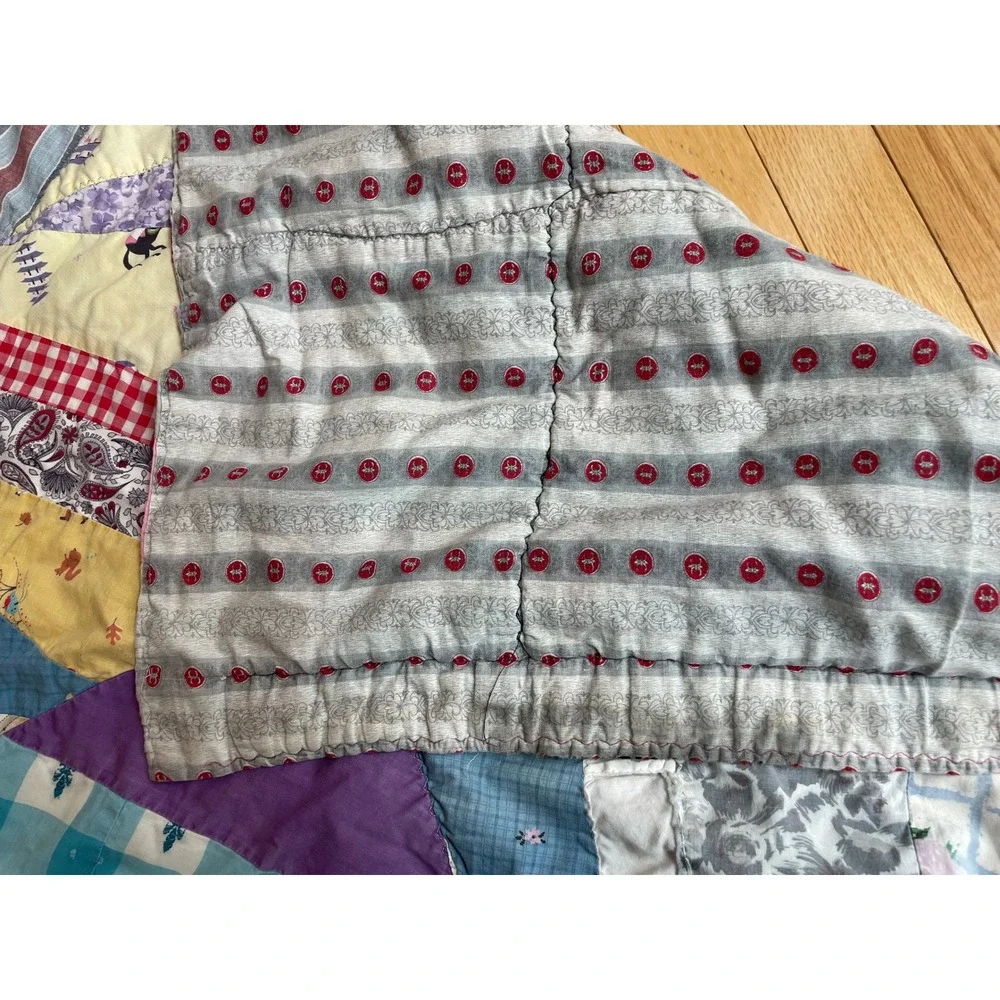 Vintage Handmade Crazy Quilt Multi-Color Patchwork Folk Art Cutter Quilt 74x66